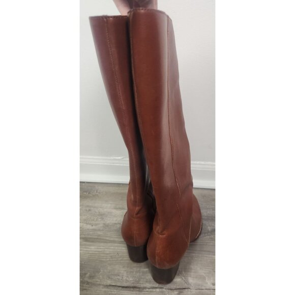 Madewell Women's Sz. 8.5 Knee High Brown Leather Stacked Heel Boots - Picture 4 of 10
